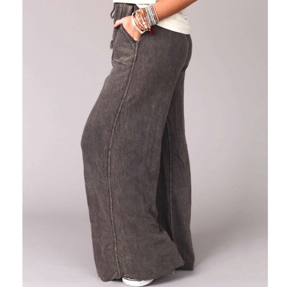 Three Bird Nest Baggy Wide Leg 2 Pocket Acid Wash Sweats Women's Medium - Picture 4 of 6